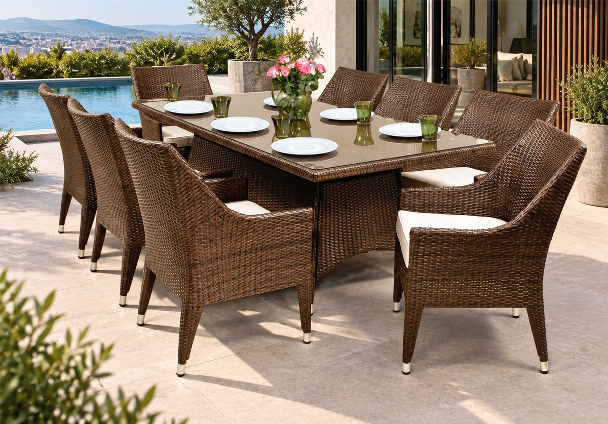 Viola 9 Piece Outdoor Dining Set with cushions (Colour Mocha 2 Tone)