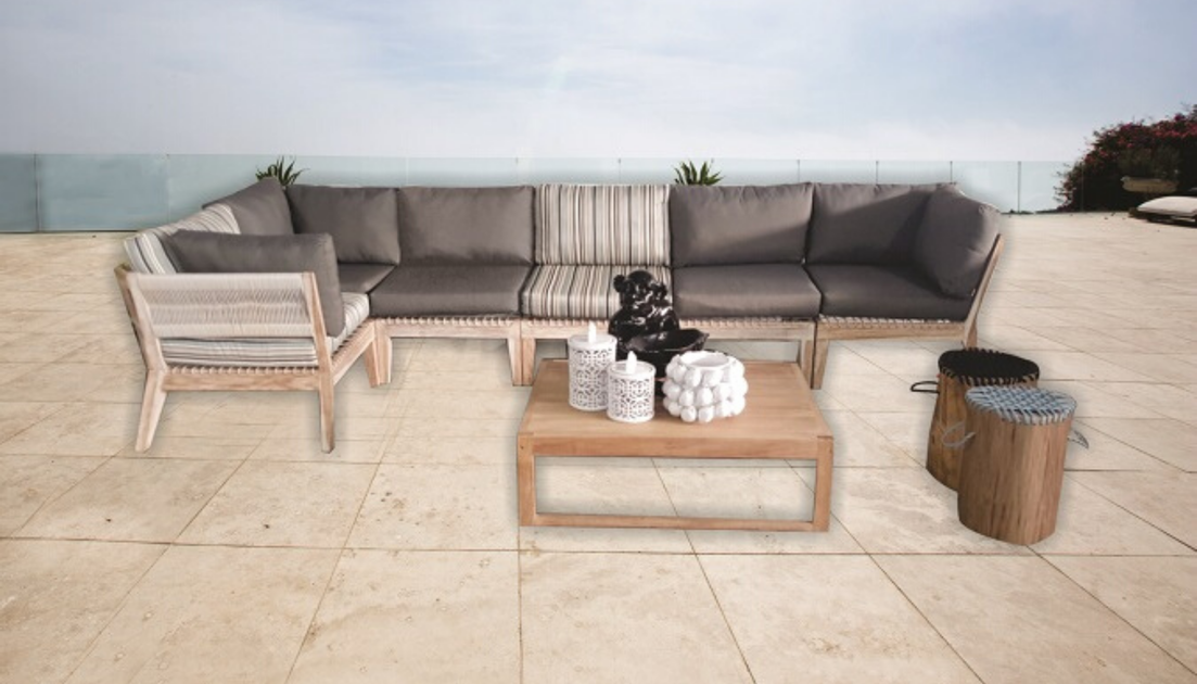 Milano 7 Piece Outdoor Modular Sofa Set with Cushions Colour Natural