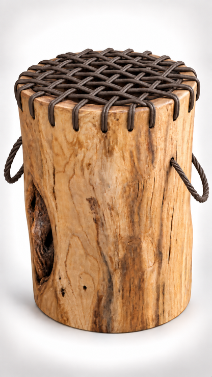 Teakwood & Wicker Stump Stools