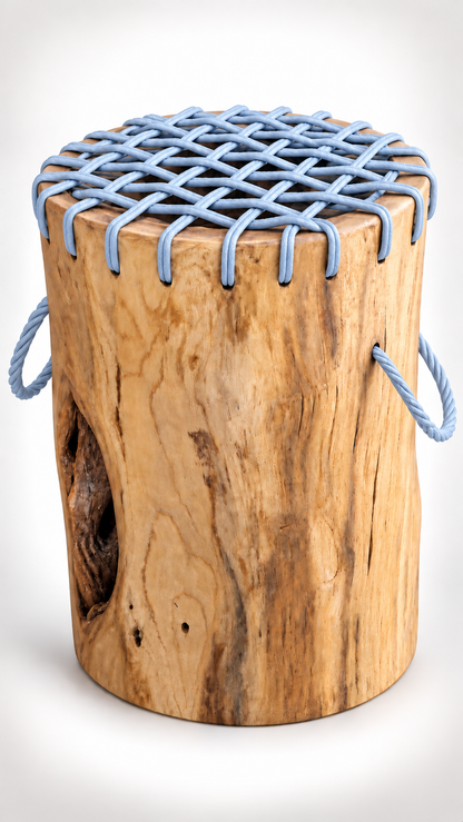 Teakwood & Wicker Stump Stools