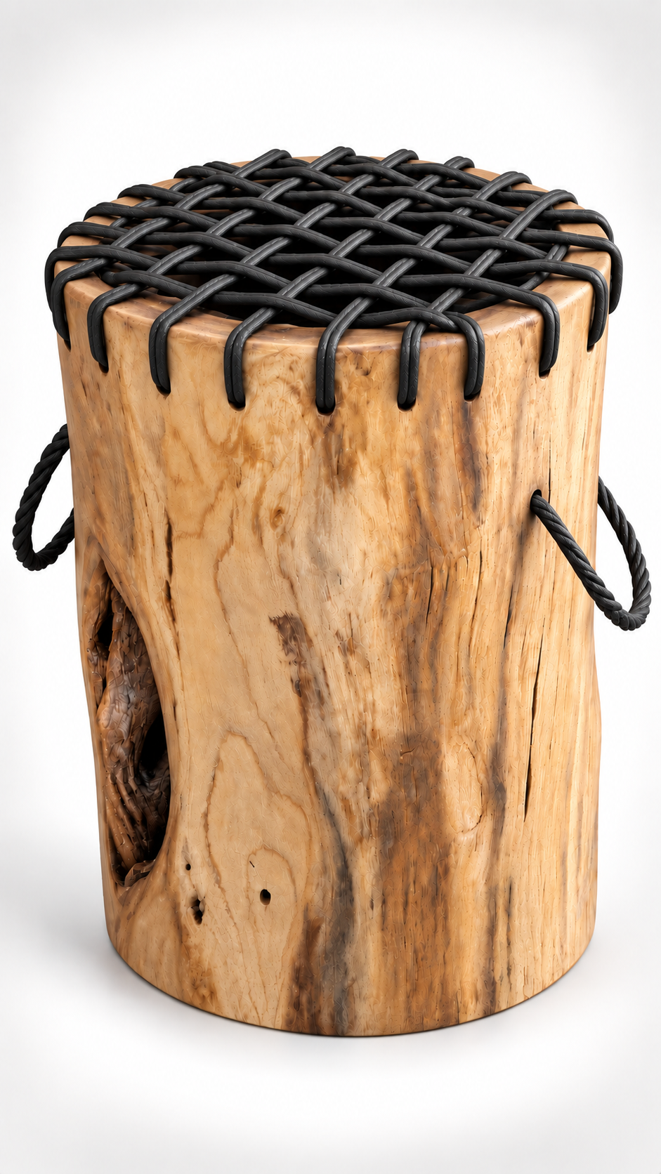 Teakwood & Wicker Stump Stools