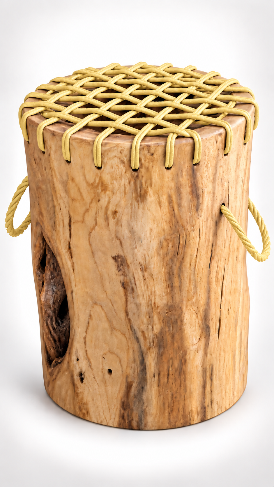Teakwood & Wicker Stump Stools