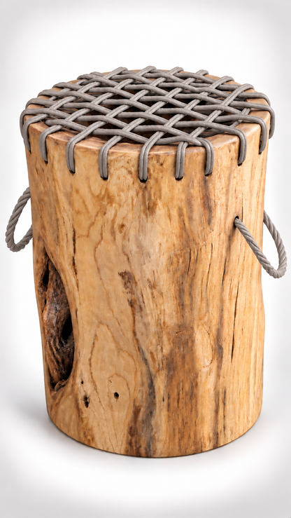 Teakwood & Wicker Stump Stools
