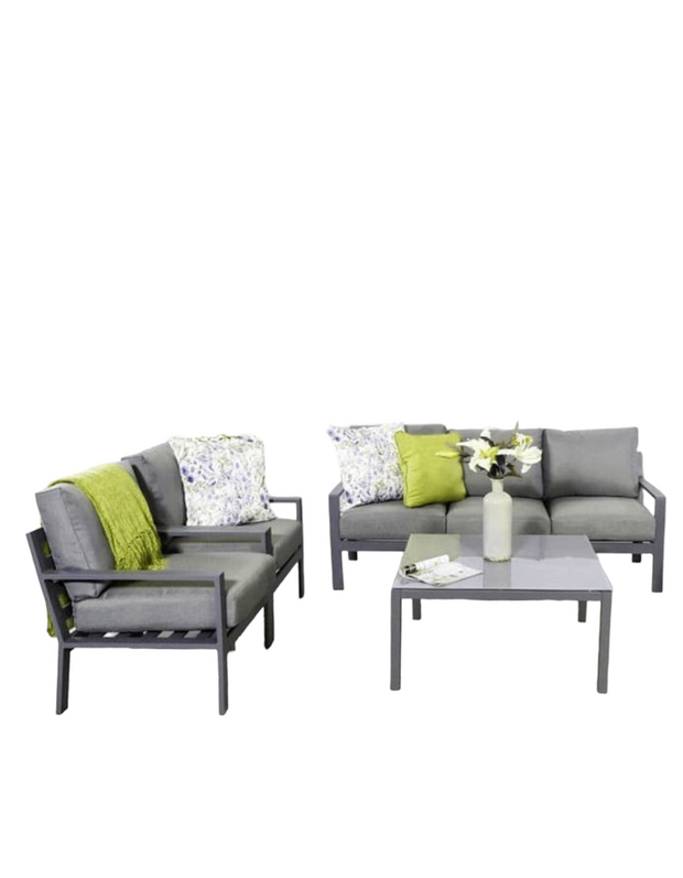 Zora 3 Piece Lounge Set with Cushions (Colour Charcoal)