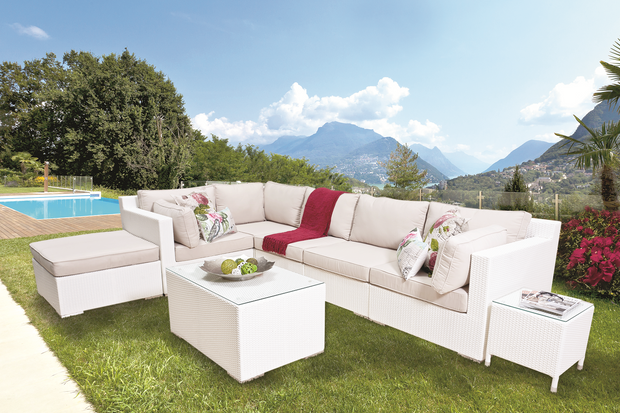 Tru Outdoor Luxury Barcelona 6 Piece Corner Outdoor Sectional Set with Cushions (Colour White) product_description Outdoor Lounge.