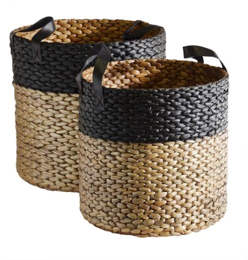 Tru Outdoor Luxury Basket Hyacinth Round Set of 2 (Colour Gold & Black) product_description Woven Baskets.