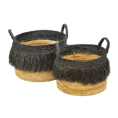 Tru Outdoor Luxury Basket Mendong Tassel Set of 2 (Colour Natural & Black) product_description Woven Baskets.