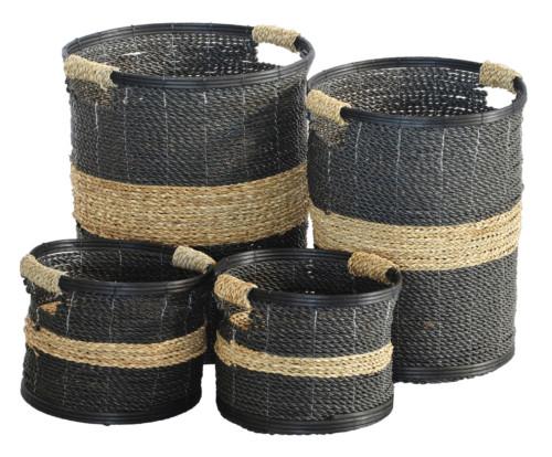 Tru Outdoor Luxury Basket Seagrass Cutout Set of 4 (Colour Black & Natural) product_description Woven Baskets.