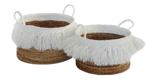 Tru Outdoor Luxury Basket Mendong Tassel Set of 2 (Colour Natural & White) product_description Woven Baskets.
