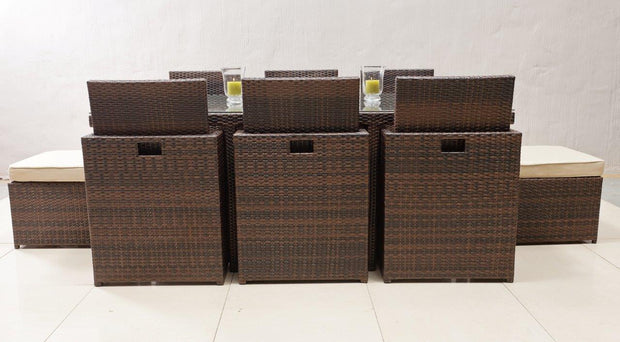 Tru Outdoor Luxury Cube 7 Piece Outdoor Dining Set with cushions (Colour Stone) product_description Outdoor Dining.