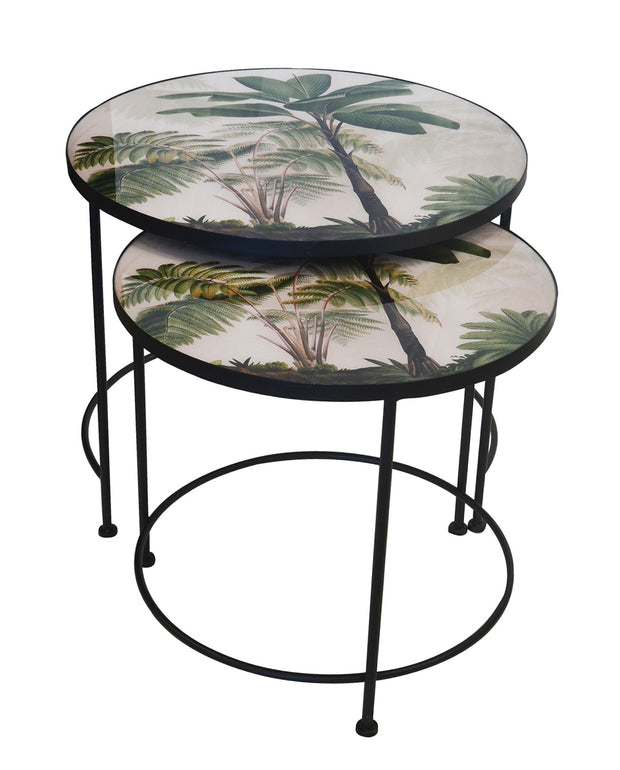 Glass  Table Nesting Palm Tree S/2
