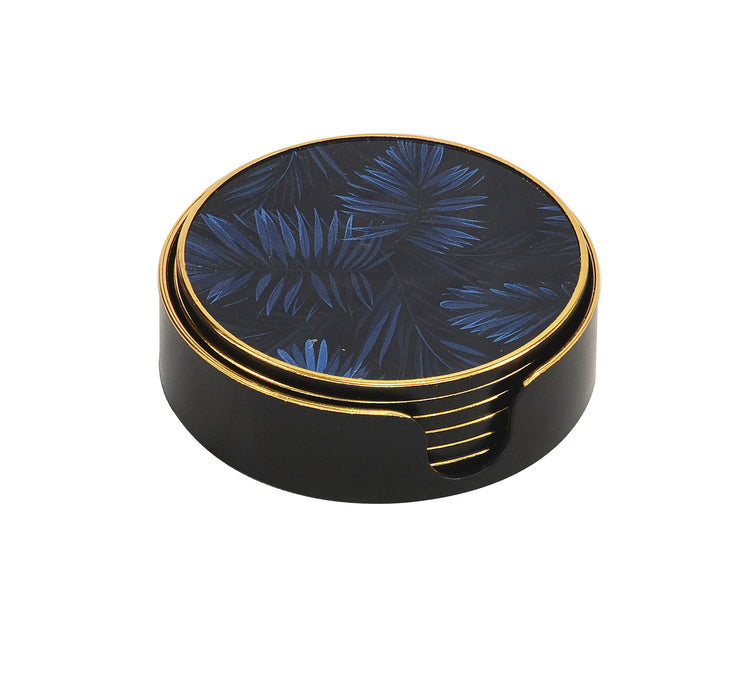 Tru Outdoor Luxury Glass Coasters Blue Palm Set of 6 (Colour Navy Blue)) product_description Coasters and Placemats.