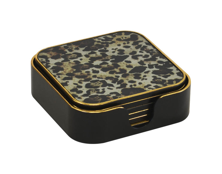 Tru Outdoor Luxury Glass Coasters Cheetah Square Set of 6 (Colour Black) product_description Coasters and Placemats.