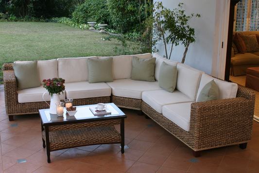 Tru Outdoor Luxury Java 3 Piece Corner Outdoor Sectional Set MIDI with Cushions (Colour Antique) product_description Outdoor Lounge.