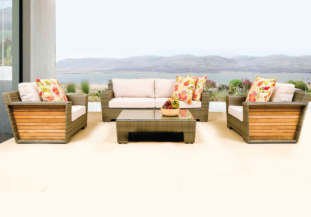 Tru Outdoor Luxury Lamar 4 Piece Patio Lounge Set with Cushions (Color Stone) product_description Outdoor Lounge.