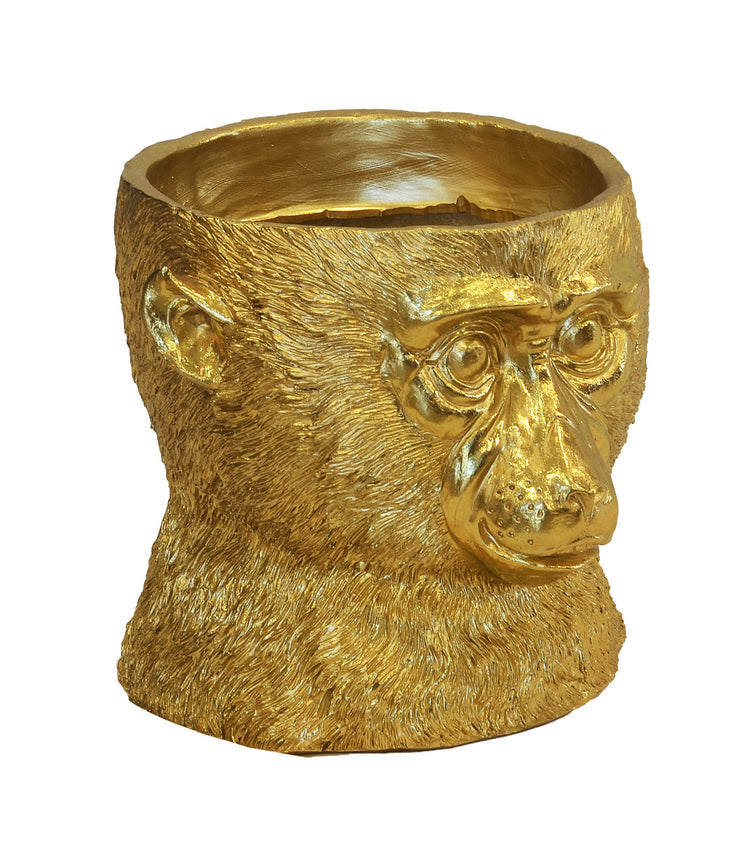 Resin Chimp Planter (Colour Gold)