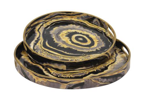Tru Outdoor Luxury Resin Serving Tray Round Agate Eye Set of 2 (Colour Black & Gold) product_description Serving Trays.