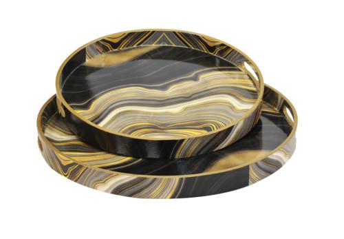Tru Outdoor Luxury Resin Serving Tray Round Agate Wave Set of 2 (Colour Black & Gold) product_description Serving Trays.