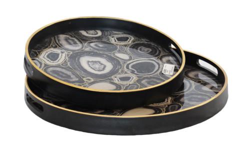 Tru Outdoor Luxury Glass Tray Agate Set of 2 (Colour Black) product_description Serving Trays.