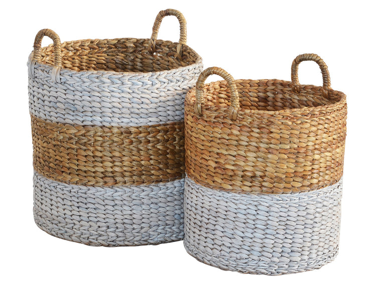 Basket Hyacinth Mix White Round S/2