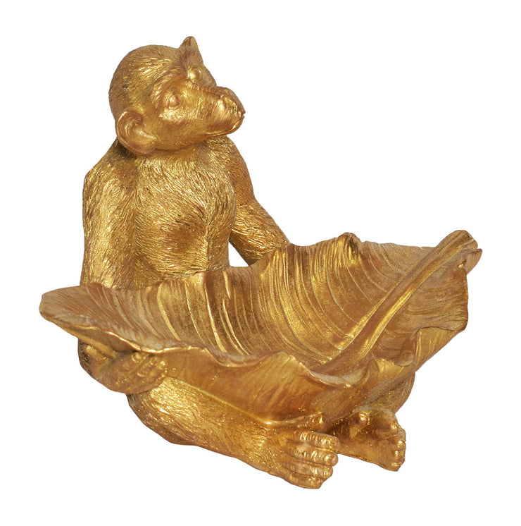 Tru Outdoor Luxury Resin Monkey with Leaf (Colour Gold) product_description Table Decor.